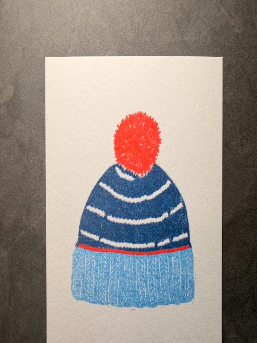 Ana Inciardi Hat Mini Art Print Blue Knit Hat Red Pom Pom
